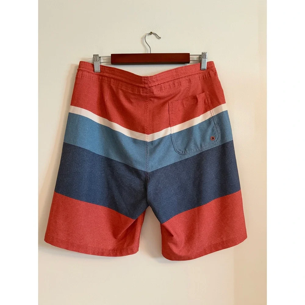 Old Navy Mens Board Shorts Size 34 Medium Red Blue Striped Swim Trunks